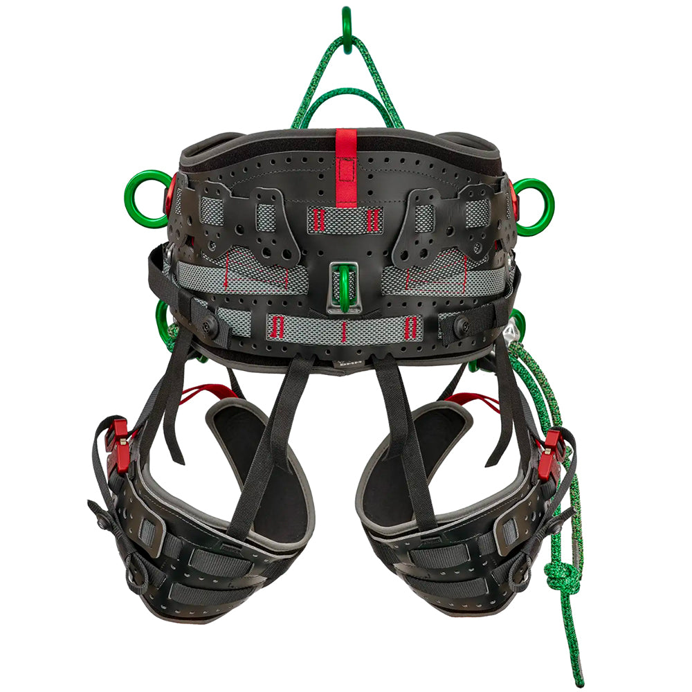 Treemagineers-designed arborist harness - Kinisi Max built by DMM. Padded structural webbing, replaceable wear parts and modular bridges. Small, Medium and Large. 2