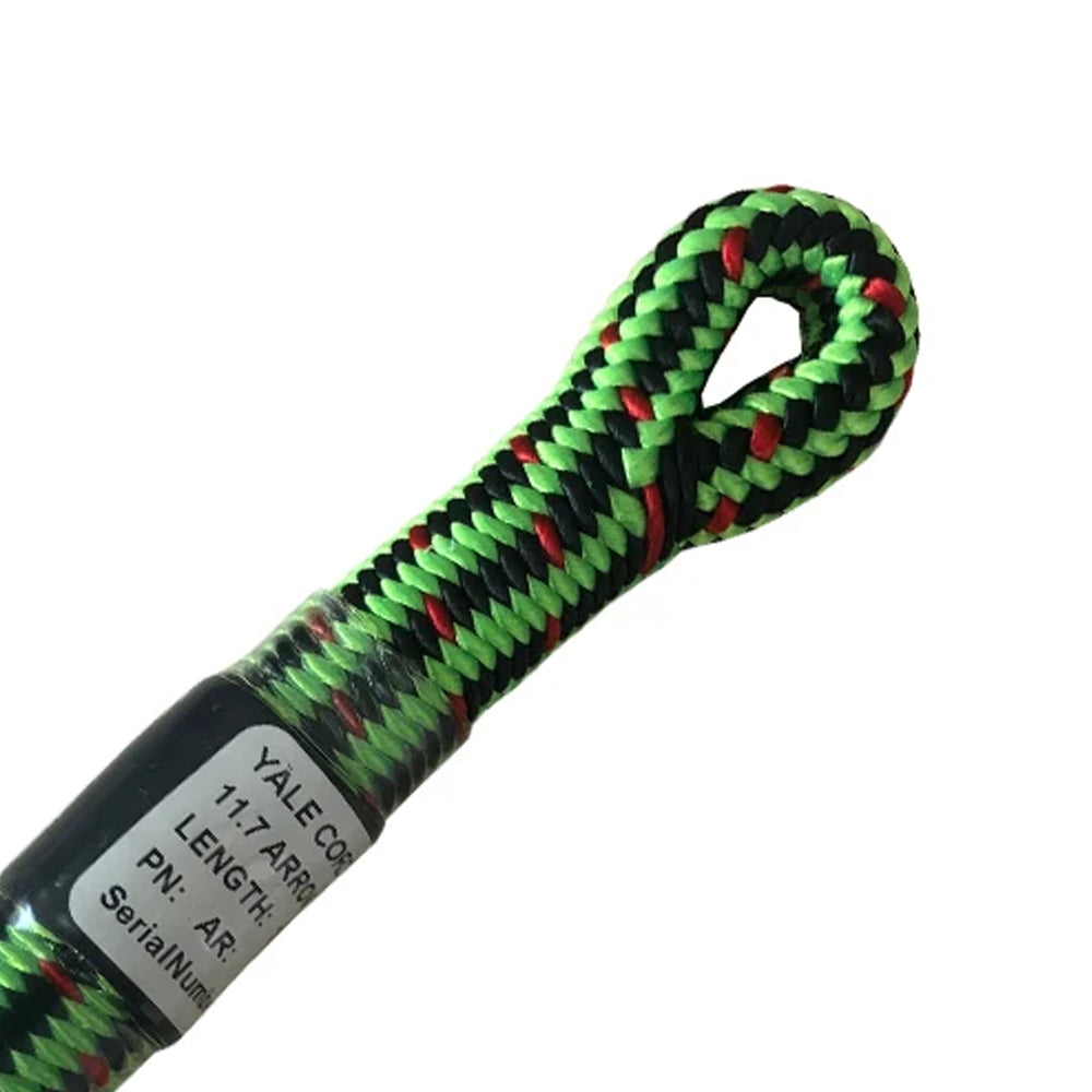 Yale Arrow Frog XTC-24 11.7mm arborist climbing rope with spliced eye. Smooth, low-stretch 24-strand line for MRS and SRS climbing. Available by length at Cannings  spliced