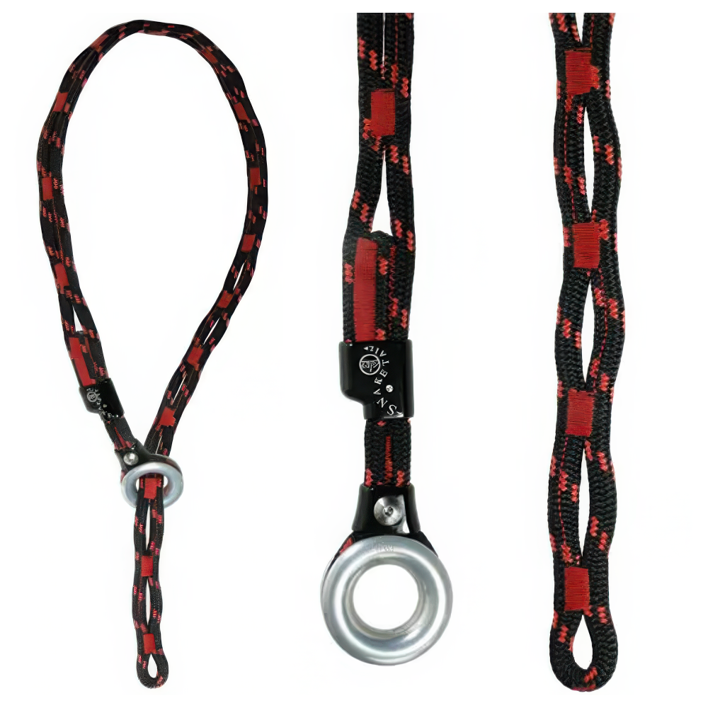 Three views of the genuine ART SnakeTail at Cannings. High-performance adjustable lanyard, redirect, and mobile anchor device featuring a machined aluminium ring.

