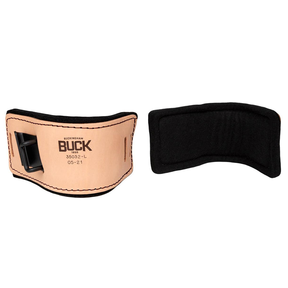 Buckingham leather C-Pad with angled metal insert and oversized felt liner for added comfort. Fits steel and titanium climbers. 26" straps sold separately.