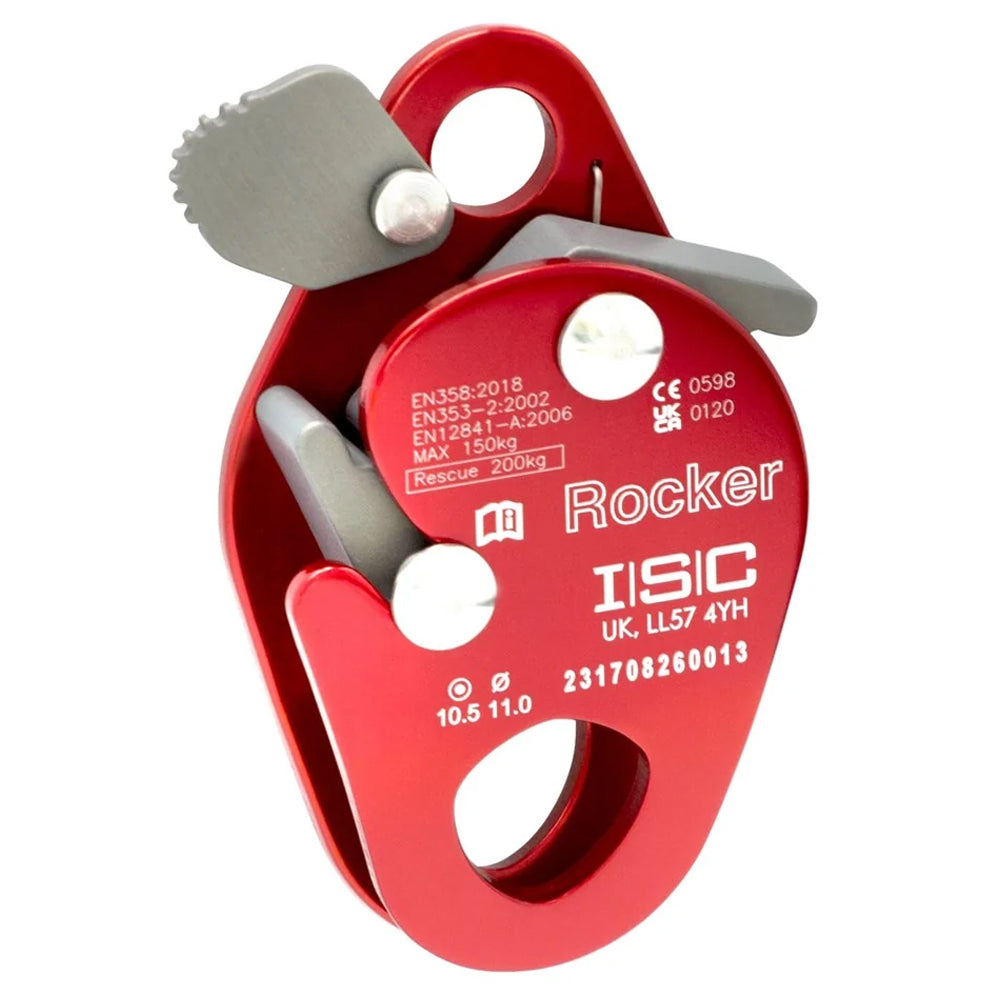 ISC Rocker RP500 ropegrab for rope access, fall arrest and work positioning. Mid-line attachable, self-tailing and suitable for 10.5–11 mm rope. Available at Cannings